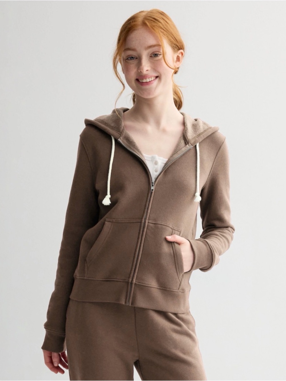 NWOT Sonoma Brown Zip-Up Hoodie with Drawstring